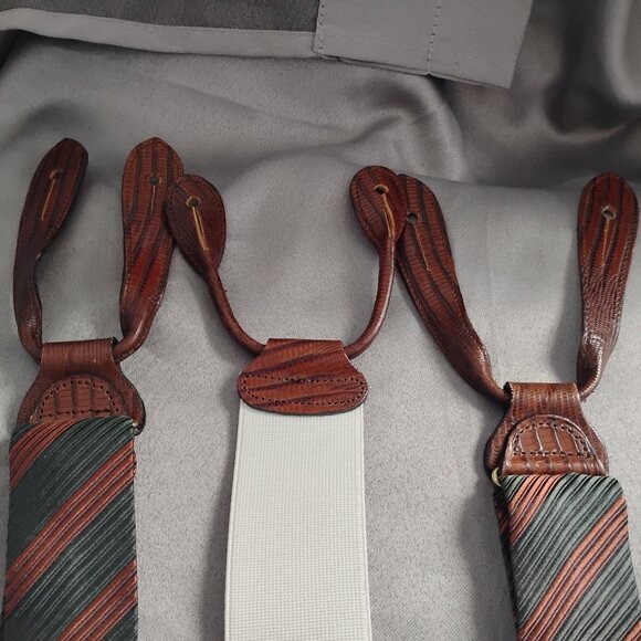 ❤️ TRAFALGAR Copper and Green Reptile Trim Silk Braces Suspenders - Picture 12 of 12